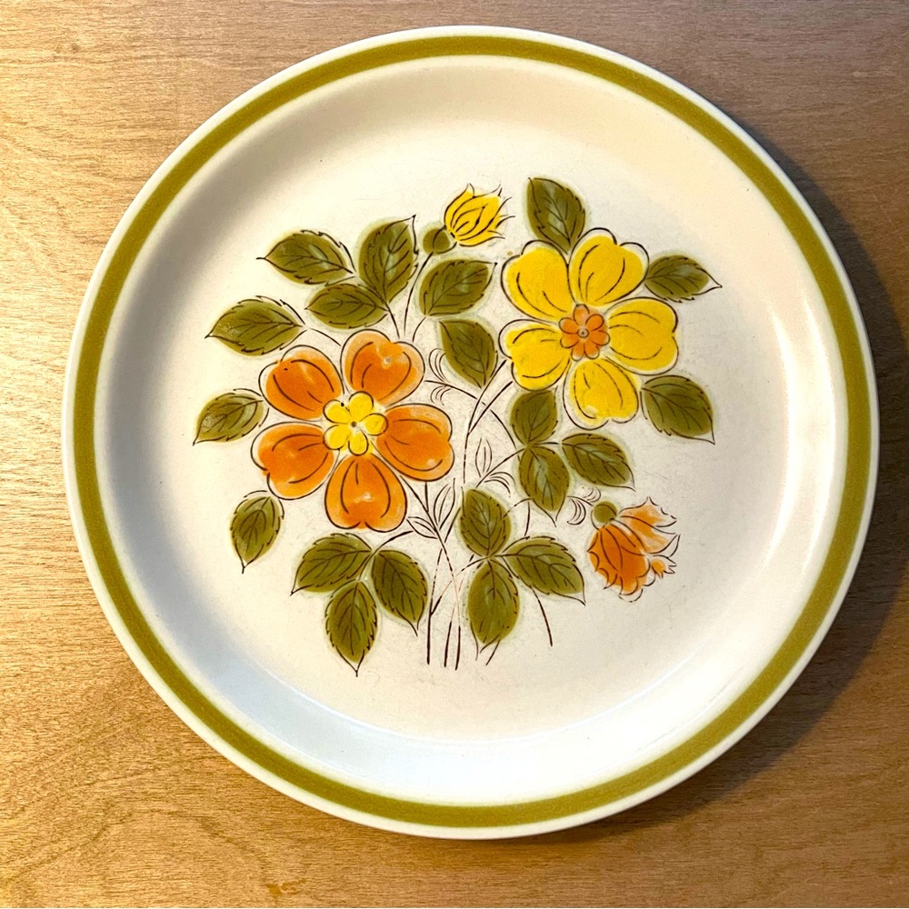 Vintage 70’s Stoneware Wild Flower Dinner plates set of 6